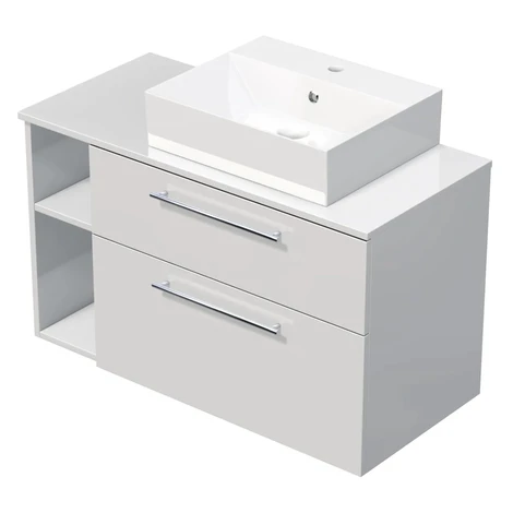 INTEDOOR Kúpeľ.skriňa+umývadlo BEE, úchyt chróm, 100cm, regál vľavo, biela lesk