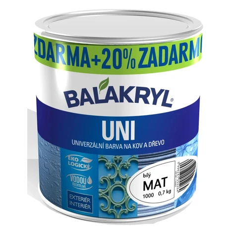 BALAKRYL Univerzálna farba na kov a drevo UNI MAT 0100 biela 0,7 kg + 20 %