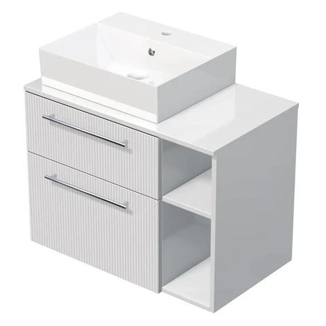 INTEDOOR Skriňa+umývadlo BEE, úchyt chróm, š.80 cm, regál vpravo, biela 3D pruhy