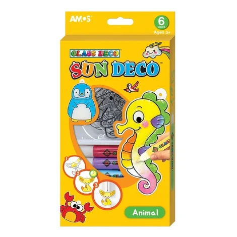 Amos Súprava farieb na sklo Zvieratká 6 x 10,5 ml + 6 sklíčok
