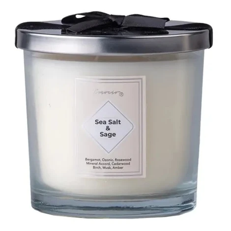 Emocio Vonná sviečka v skle s plechovým viečkom a mašľou SeaSalt&Sage 100x100mm