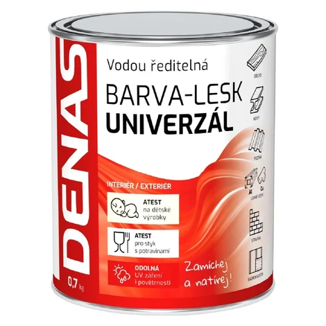 Denas Vrchná farba na drevo, kov a betón Univerzál-lesk, 0100 biela, 700 g