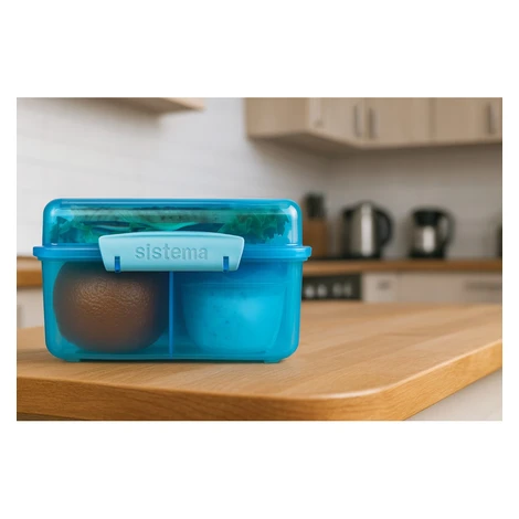 Sistema Delený desiatový box Lunch Cube Max s nádobou na jogurt s dvojitým viečkom 2 l, modrá