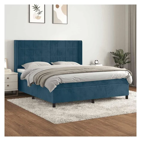 vidaXL Posteľný rám boxsping s matracom tmavomodrý 160x200 cm zamat