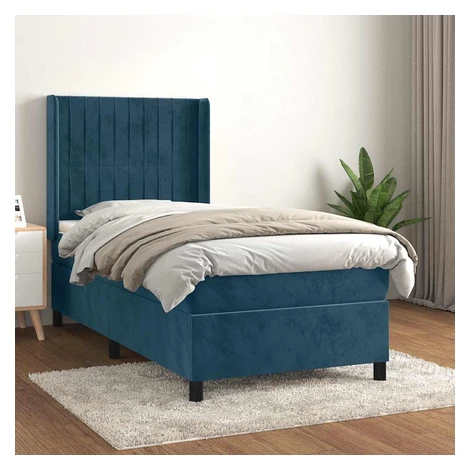 vidaXL Posteľný rám boxsping s matracom tmavomodrý 90x200 cm zamat