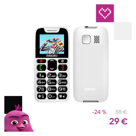 EVOLVEO EasyPhone mobilný telefón pre seniorov s nabíjacím stojanom biely
