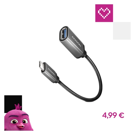 AXAGON USB-C/USB-A redukcia 0,2m sivá