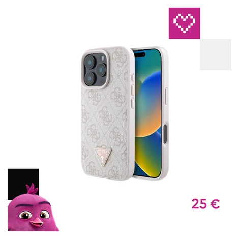 Guess PU 4G Strass Triangle Metal Logo kryt pre iPhone 16 Pro Max ružový