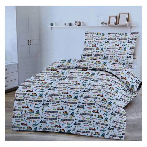 Obliečky deluxe bavlnené detské Vláčik 200x140cm+90x70cm TiaHome