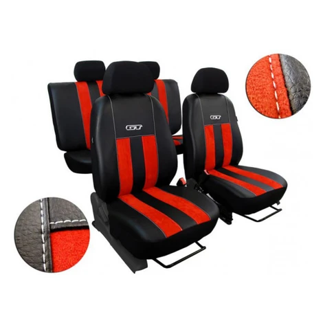Autopoťahy GT tehlovo červeno-čierne (Alcantara-koža)