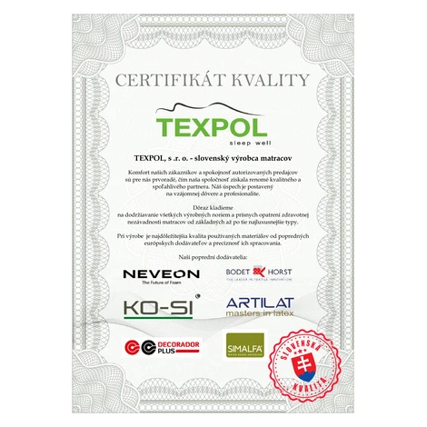 TEXPOL Extra vysoký matrac KERIN z PUR peny Rozmer: 200x90, Poťahová látka: Trimtex
