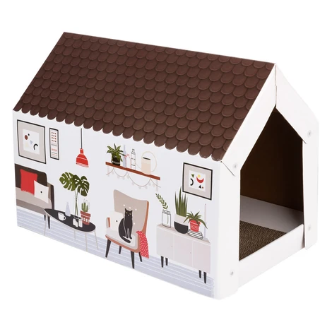 XL domček pre mačky Home so škrabacou doskou - zimný design - D 58 x Š 36 x V 41cm