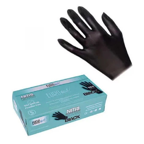 Eurostil Nitrile Gloves Powder Free - čierne nitrilové rukavice bezpúdrové, 100ks S - small (066