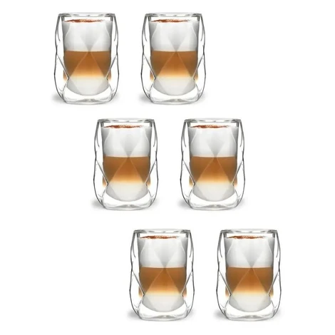 Vialli Design GEO dvojstenné sklenené poháre na kávu (cappuccino), čaj a koktaily 250 ml, 6 ks