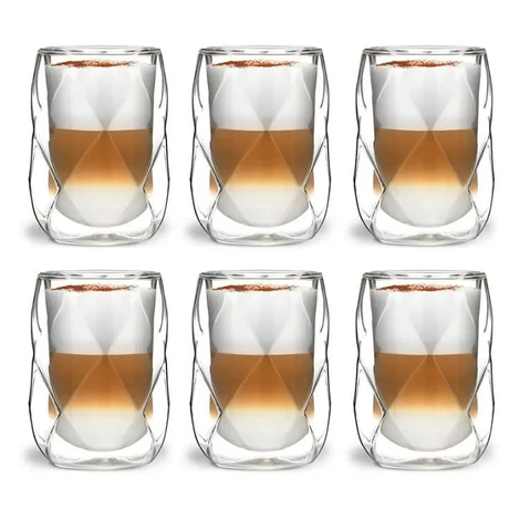 Vialli Design GEO dvojstenné poháre na kávu (latte), čaj a koktaily 350 ml, 6 ks