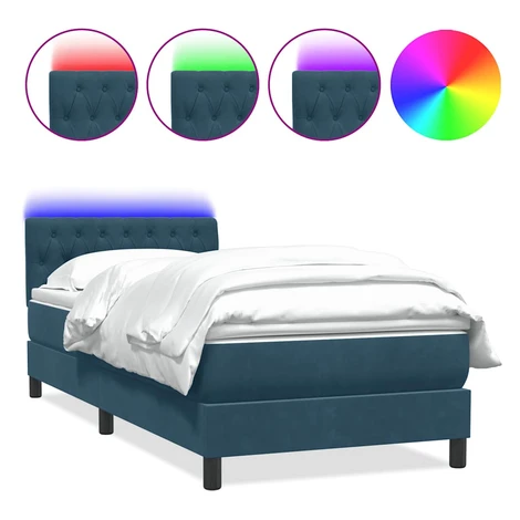 vidaXL Posteľný rám boxsping s matracom a LED tmavomodrý 80x210 cm zamat