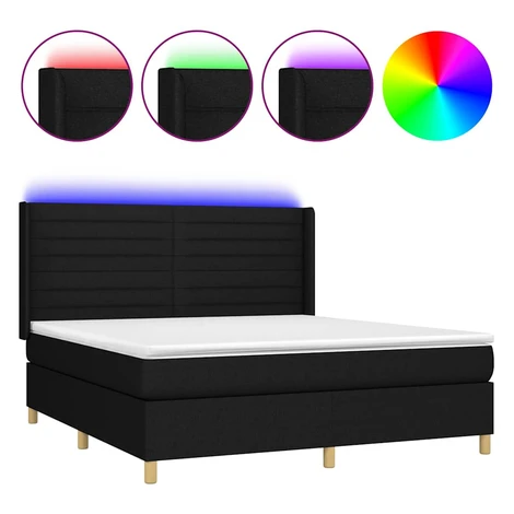 vidaXL Posteľ boxsping s matracom a LED čierna 160x200 cm látka