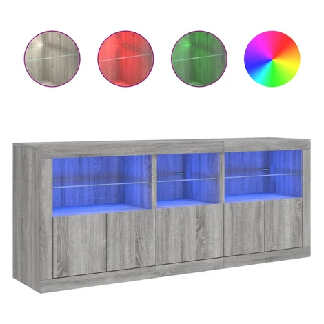 vidaXL Komoda s LED svetlami sivĂˇ sonoma 162x37x67 cm
