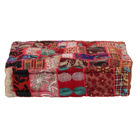 vidaXL Patchwork taburetka červená 50x50x12 cm bavlnená štvorcová ručne vyrobená