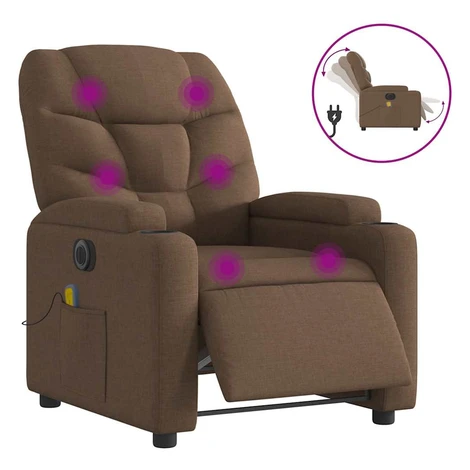 vidaXL Elektrické masážne sklápacie kreslo hnedé látka