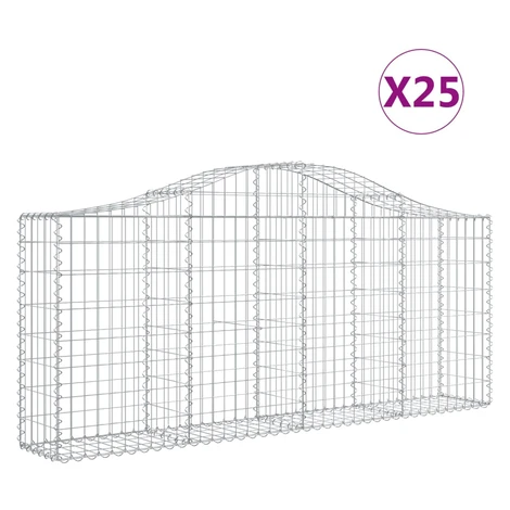 vidaXL Oblúkové gabionové koše 25ks 200x30x80/100cm pozinkované železo