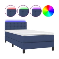 vidaXL Posteľ boxsping s matracom a LED modrá 90x200 cm látka
