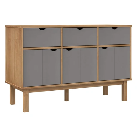 vidaXL Komoda OTTA, hnedo sivĂˇ 114x43x73,5 cm, borovicovĂ˝ masĂ­v
