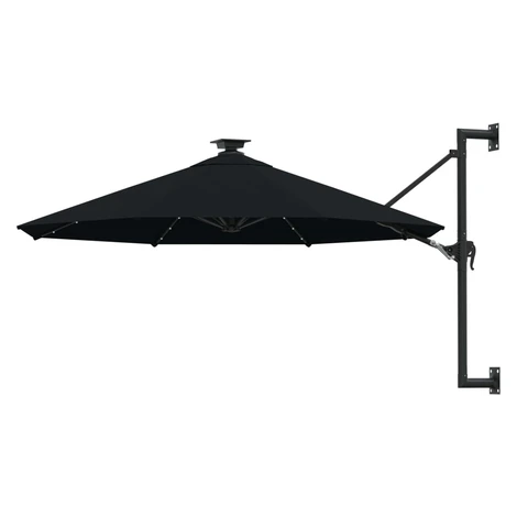 vidaXL Nástenný záhradný slnečník s LED 300 cm, čierny