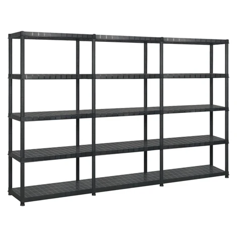 vidaXL Regál s 5 úložnými poličkami čierny 255x40x185 cm plastový