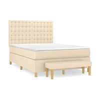 vidaXL Posteľný rám boxspring s matracom krémový 140x200 cm látka