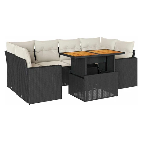 vidaXL 7-dielna záhradná súprava pohoviek s vankúšmi čierna polyratan