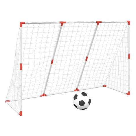 vidaXL DetskĂ© futbalovĂ© brĂˇnky s loptami 2v1 biele 184x64x124 cm