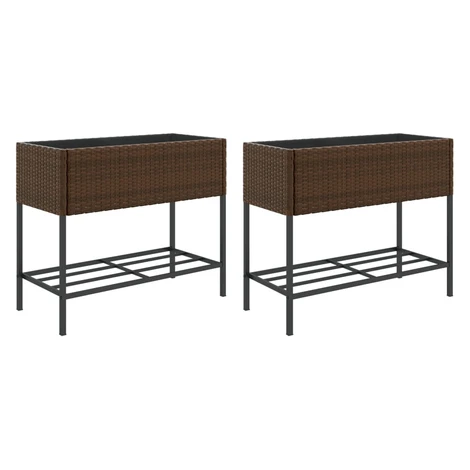 vidaXL Záhradné kvetináče s policou 2ks hnedé 90x40x75 cm polyratan