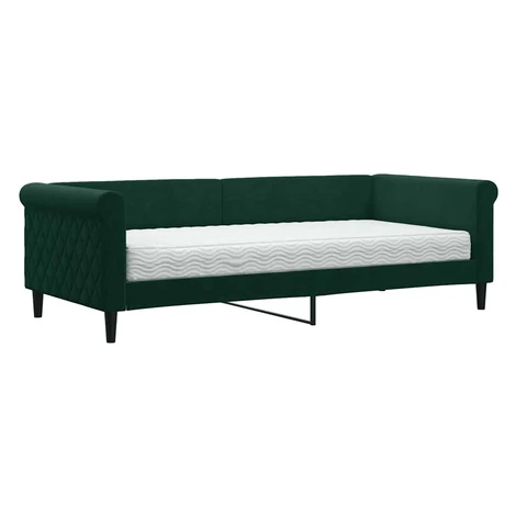 vidaXL Denná posteľ s matracom tmavozelená 90x200 cm zamat