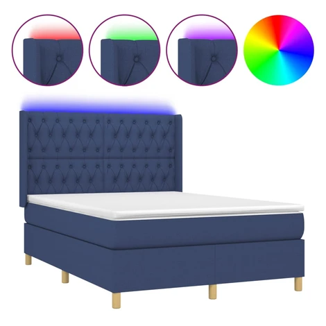 vidaXL Posteľ boxsping s matracom a LED modrá 140x190 cm látka