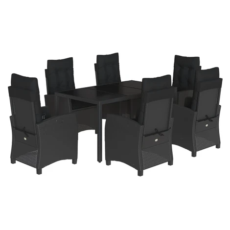vidaXL 7-dielna záhradná jedálenská súprava a vankúše čierna polyratan