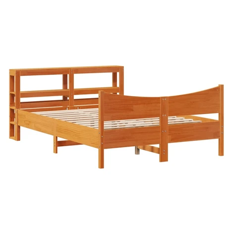 vidaXL Posteľný rám s čelom voskový hnedý 140x190 cm borovicový masív