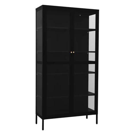 vidaXL Vitrína čierna 90x40x180 cm oceľ a tvrdené sklo
