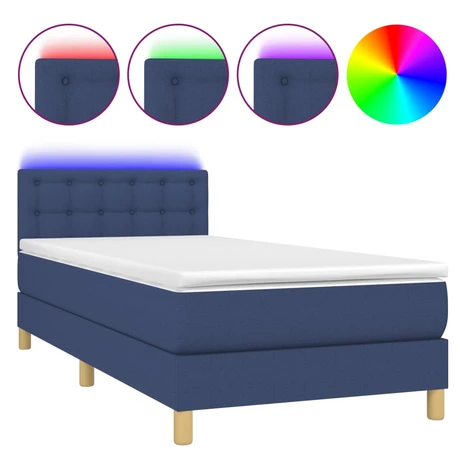 vidaXL Posteľ boxsping s matracom a LED modrá 90x190 cm látka