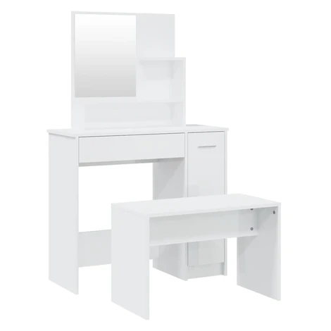 vidaXL Sada toaletného stolíka lesklá biela 86,5x35x136 cm