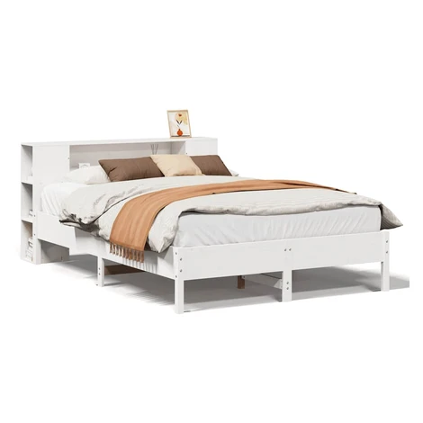 vidaXL Posteľ s knižnicou bez matraca biela 140x190cm borovicový masív