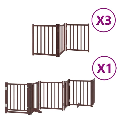 vidaXL Brána pre psa s dvere sklad. 15pan. hnedá 750 cm topoľové drevo