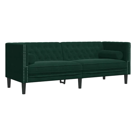 vidaXL 3-miestna pohovka Chesterfield s opierkami tmavozelenĂˇ zamat