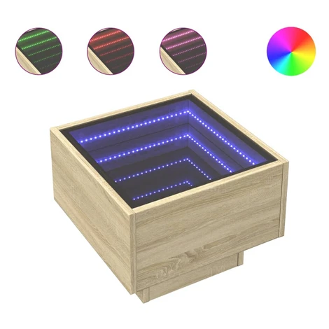 vidaXL Nočný stolík s nekonečnými LED dub sonoma 40x40x30 cm