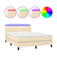 vidaXL Posteľ boxsping s matracom a LED krémová 140x190 cm látka