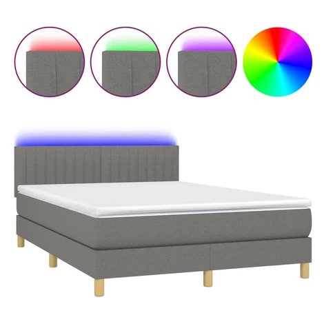 vidaXL Posteľ boxsping s matracom a LED tmavosivá 140x190 cm látka