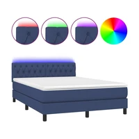 vidaXL Posteľ boxsping s matracom a LED modrá 140x190 cm látka