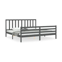 vidaXL Posteľný rám s čelom sivý 200x200 cm masívne drevo