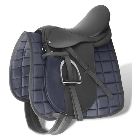 vidaXL Čierna sedlo sada pre jazdu na koni 16" reálna koža 14 cm 5-v-1
