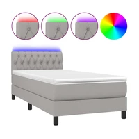 vidaXL Posteľ boxsping s matracom a LED bledosivá 90x190 cm látka